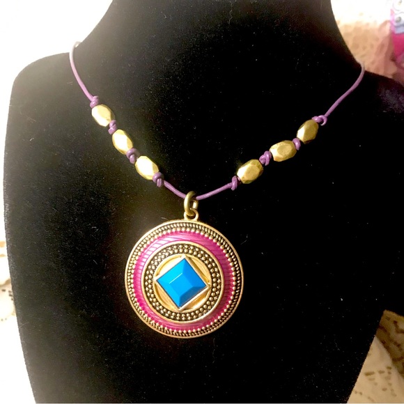 LIa Sophia purple corded Medallion necklace. Bohemian and long length of 26”. - Picture 1 of 4